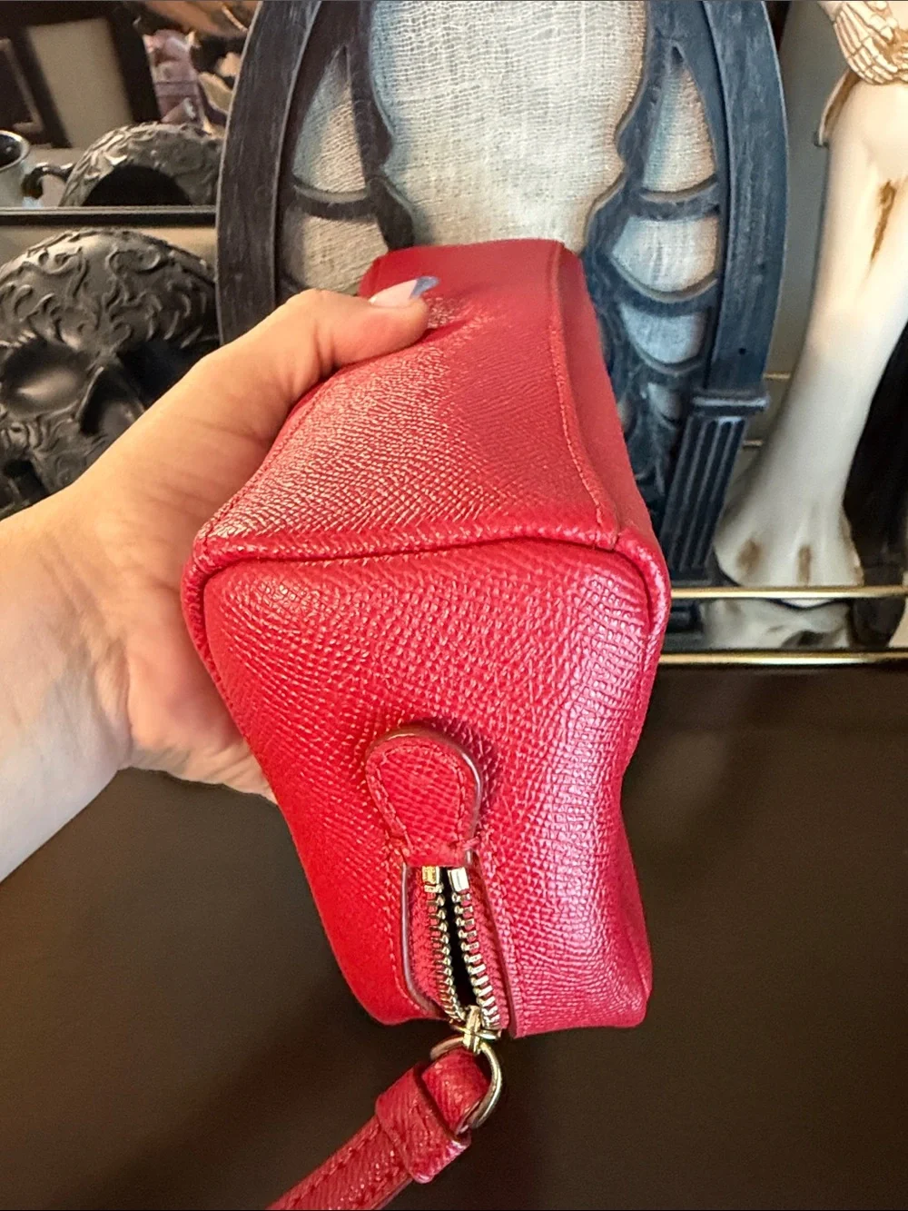 Coach Red Pebble Leather Wristlet Cosmetic Case